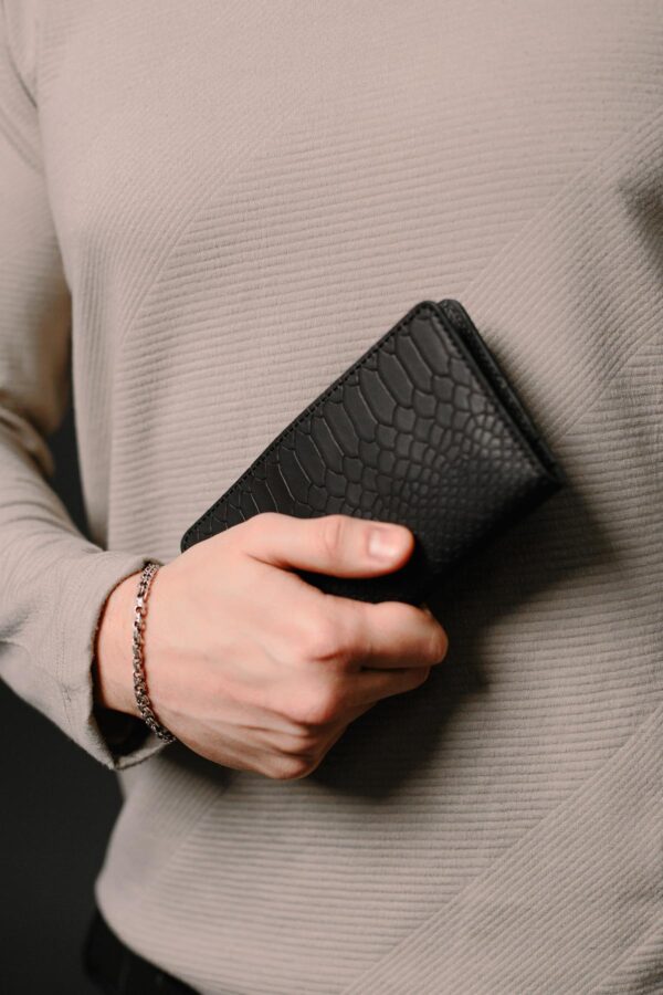 Портмоне мужское Skill тиснение питон черное