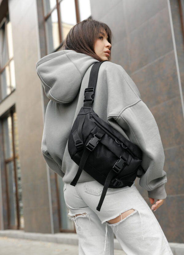 Сумка-бананка женская Sambag Dynamicdart тканевая черная