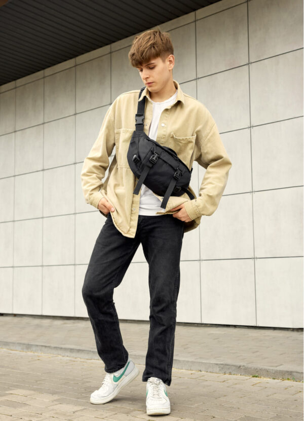 Сумка-бананка мужская Sambag Dynamicdart тканевая черная