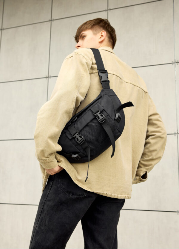 Сумка-бананка мужская Sambag Dynamicdart тканевая черная