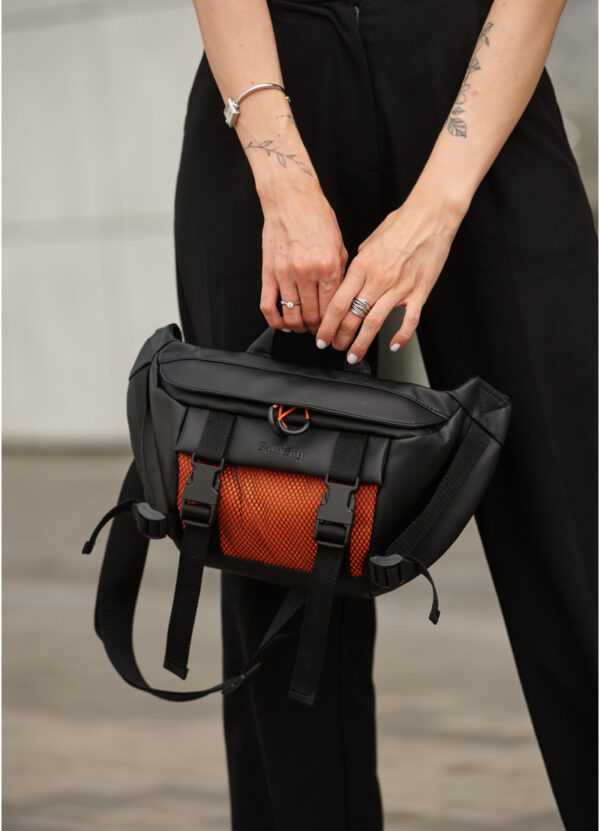 Сумка-бананка женская Sambag Dynamicdart черная с оранжевым