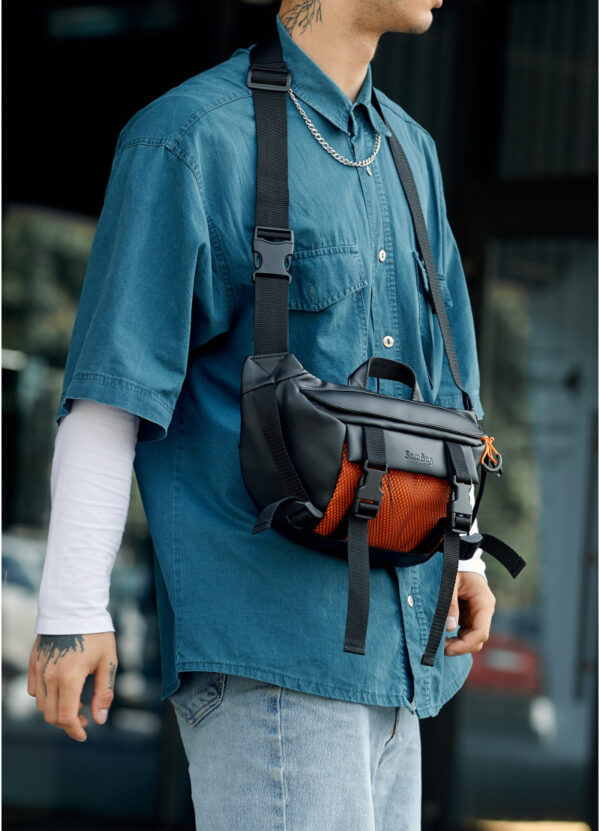 Сумка-бананка чоловіча Sambag Dynamicdart чорна з помаранчевим