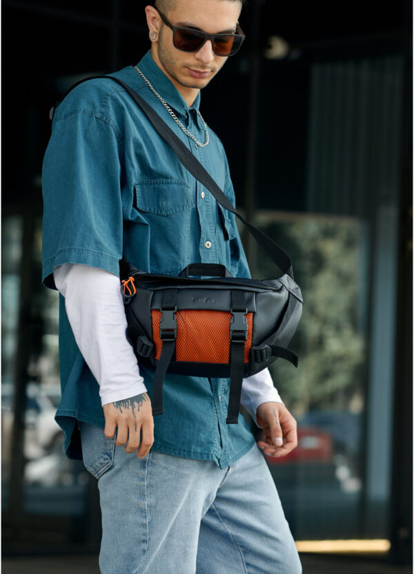 Сумка-бананка чоловіча Sambag Dynamicdart чорна з помаранчевим