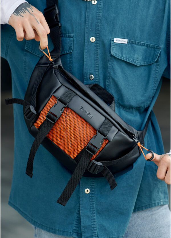 Сумка-бананка чоловіча Sambag Dynamicdart чорна з помаранчевим