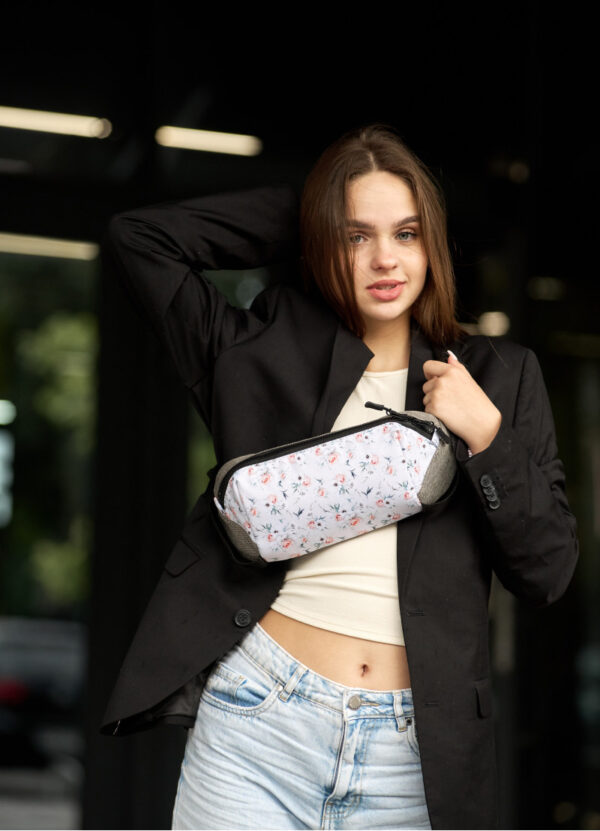 Бананка жіноча тканинна Sambag Holster MSH біло-сіра з принтом