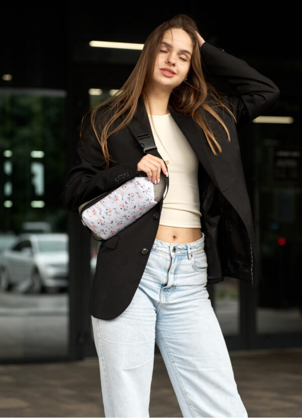 Бананка жіноча тканинна Sambag Holster MSH біло-сіра з принтом