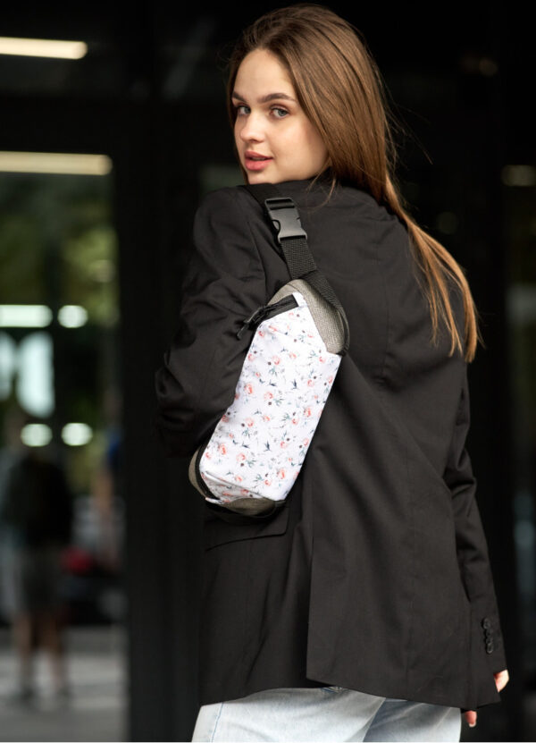 Бананка жіноча тканинна Sambag Holster MSH біло-сіра з принтом