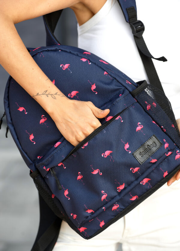 Женский рюкзак Sambag Brix PJT нави с принтом Flamingo