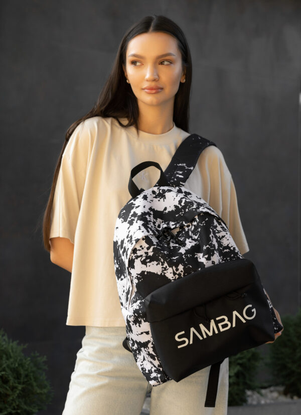 Женский рюкзак Sambag Active с принтом черный с белым
