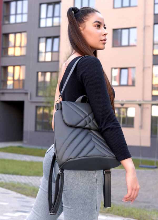 Рюкзак-сумка жіноча Sambag Loft строчена графітова