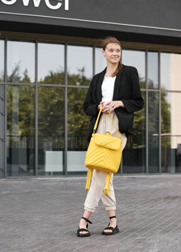 Женский рюкзак-сумка Sambag Loft строченая желтая