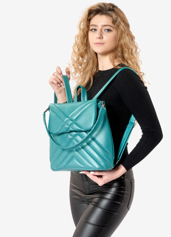 Женский рюкзак-сумка Sambag Loft строченая бирюзовая