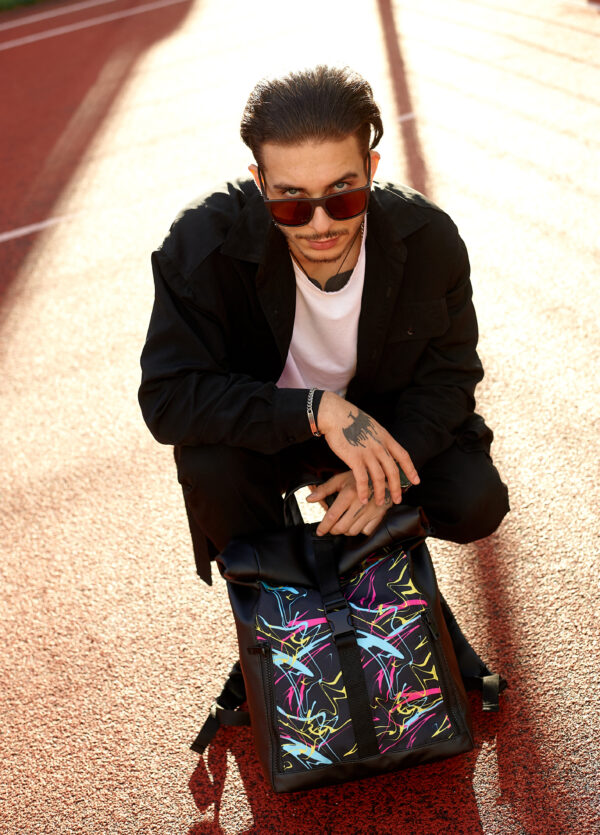 Рюкзак роллтоп чоловічий Sambag RollTop LZT чорний з принтом