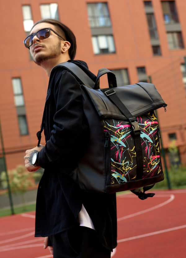 Рюкзак роллтоп чоловічий Sambag RollTop LZT чорний з принтом