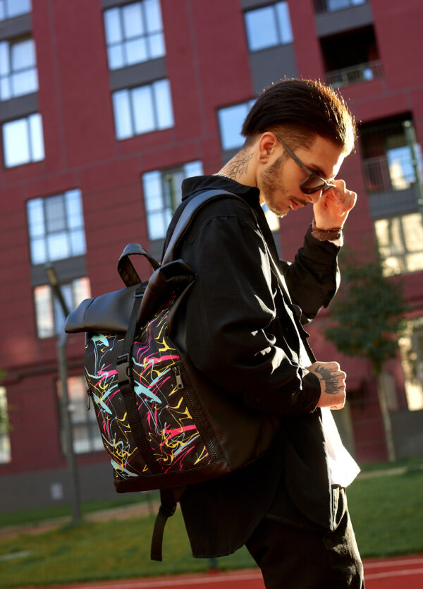 Рюкзак роллтоп чоловічий Sambag RollTop LZT чорний з принтом