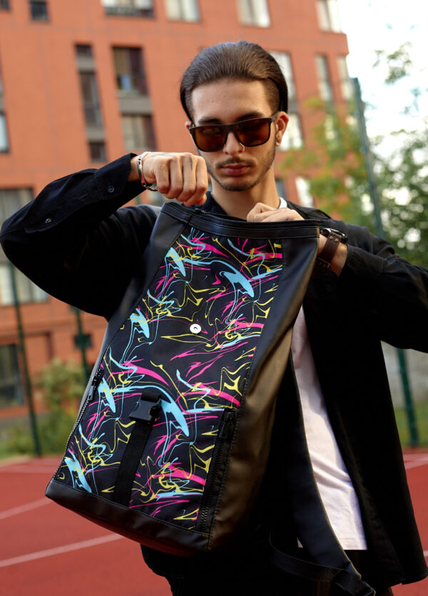 Рюкзак роллтоп чоловічий Sambag RollTop LZT чорний з принтом