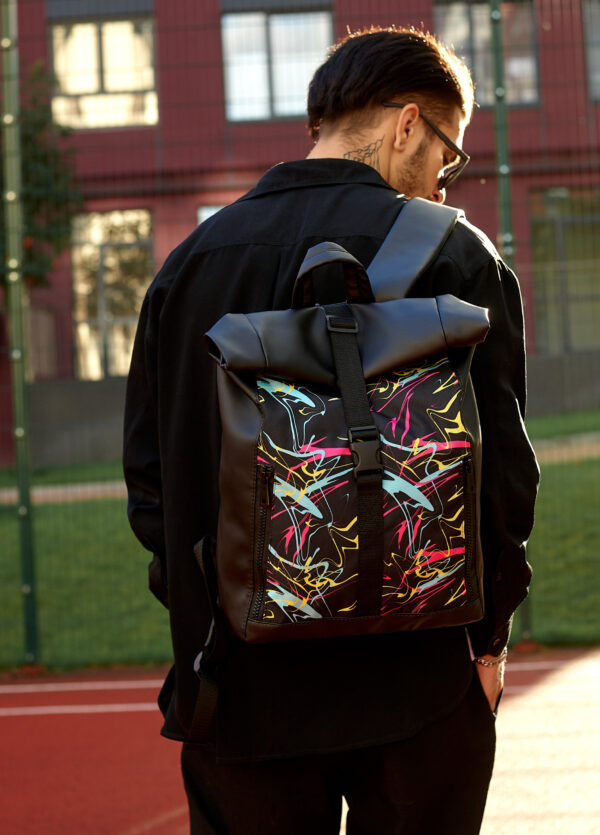 Рюкзак роллтоп чоловічий Sambag RollTop LZT чорний з принтом