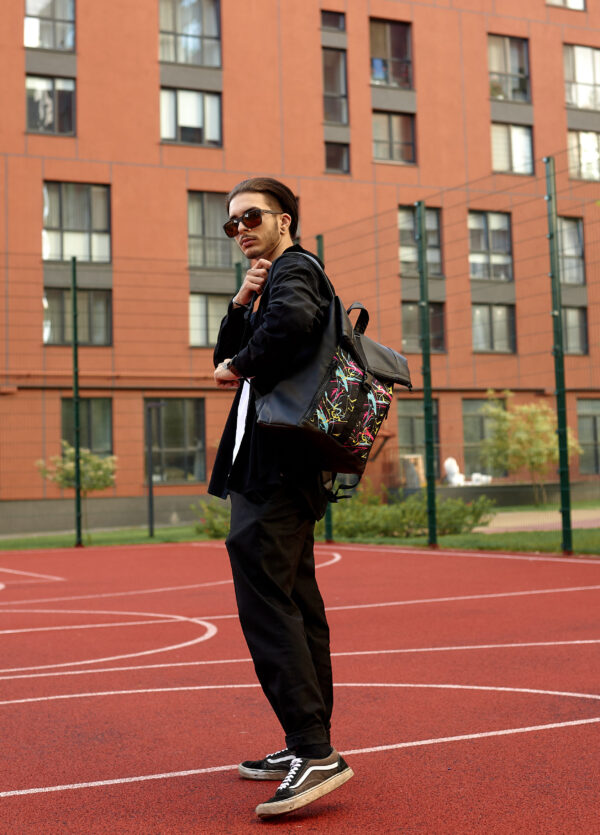 Рюкзак роллтоп чоловічий Sambag RollTop LZT чорний з принтом