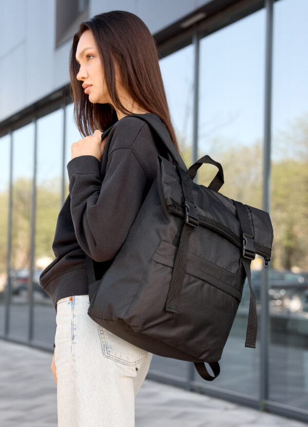 Женский рюкзак роллтоп Sambag RollTop Milton тканевый черный