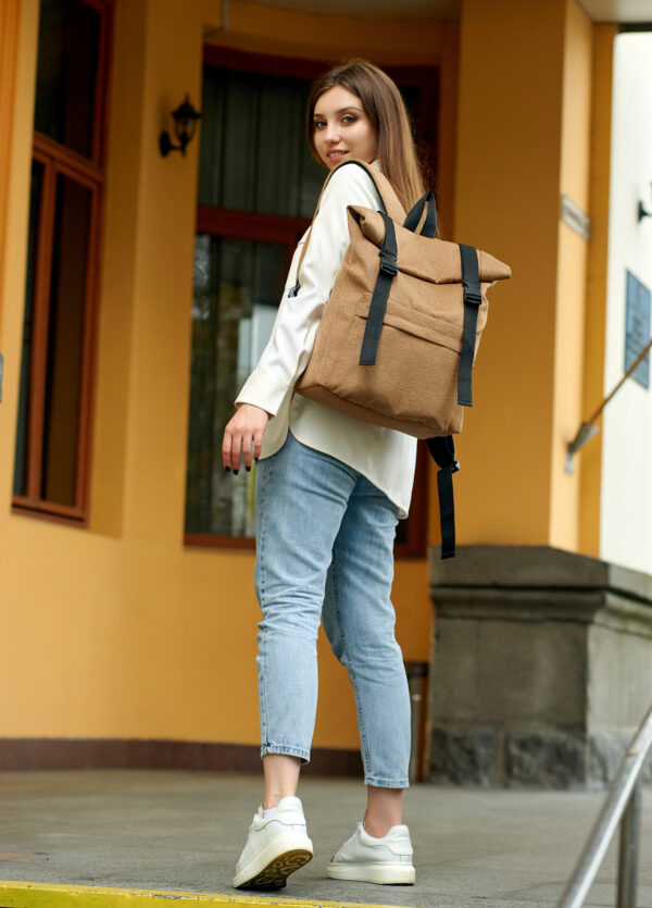 Женский рюкзак роллтоп Sambag RollTop Milton коричневый тканевый