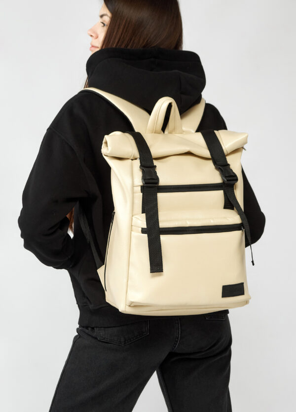 Рюкзак роллтоп жіночий для ноутбука Sambag RollTop молочний