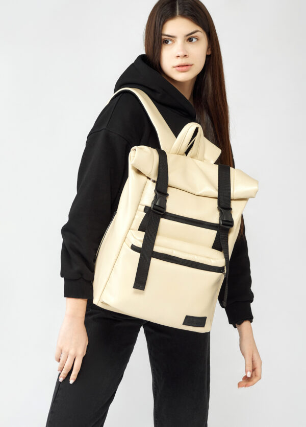 Рюкзак роллтоп жіночий для ноутбука Sambag RollTop молочний