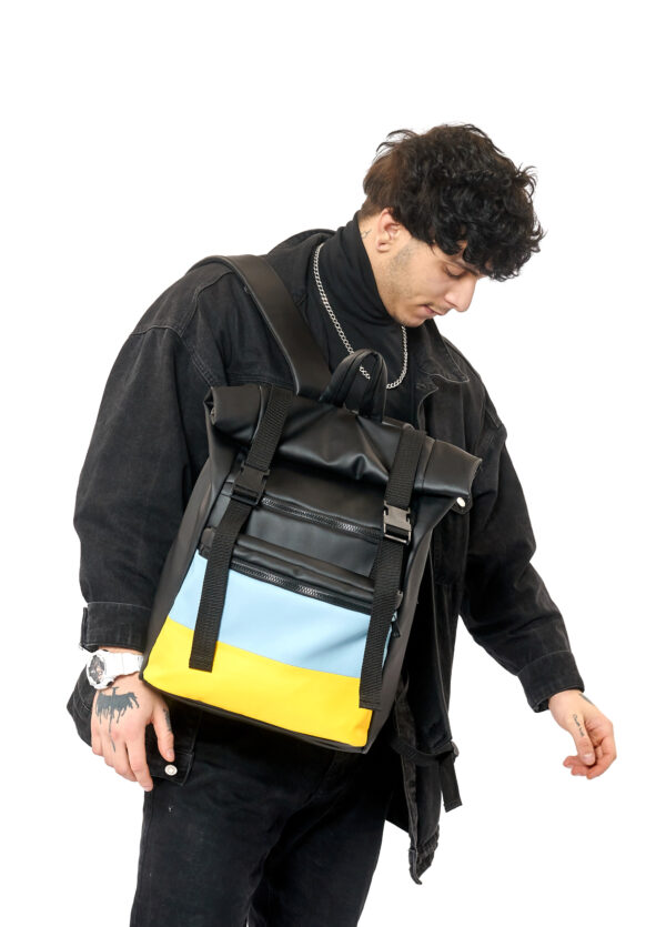 Рюкзак роллтоп чоловічий Sambag RollTop LTH чорний з прапором України