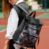 Женский рюкзак для ноутбука Sambag RollTop LTT черный с принтом