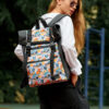 Женский рюкзак роллтоп для ноутбука Sambag RollTop черный с принтом