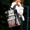 Женский рюкзак роллтоп для ноутбука Sambag RollTop черный с принтом