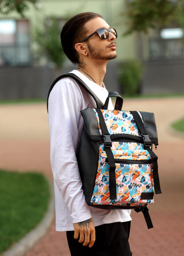 Рюкзак чоловічий Sambag RollTop Zard чорний з принтом