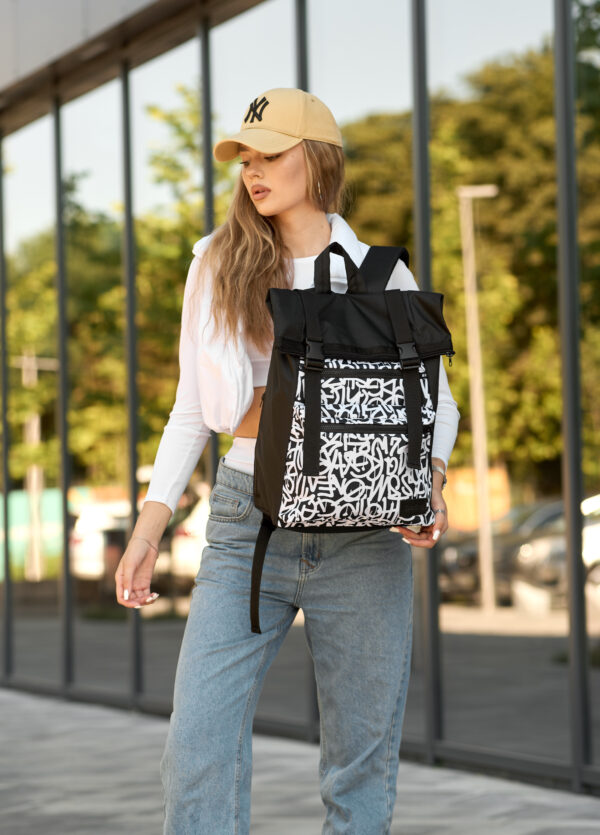 Женский рюкзак для ноутбука Sambag RollTop LTT с принтом черный