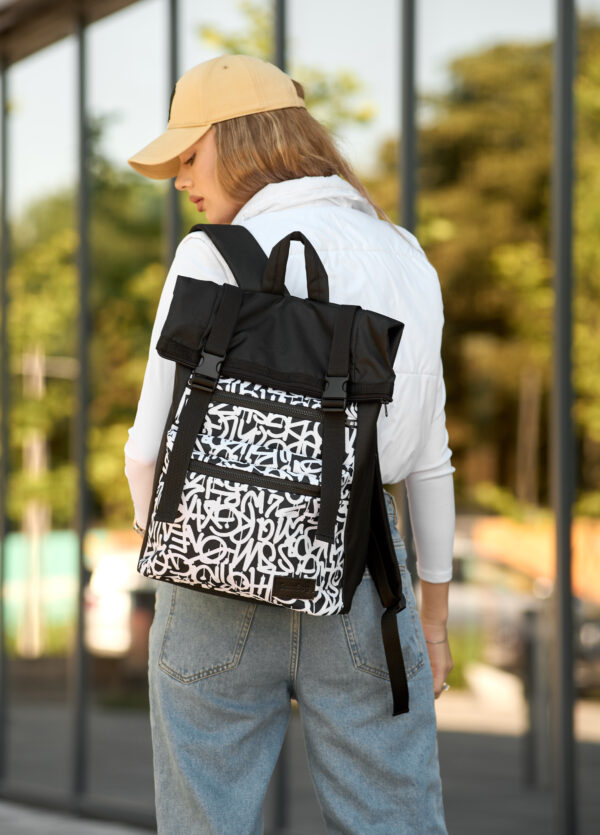 Женский рюкзак для ноутбука Sambag RollTop LTT с принтом черный