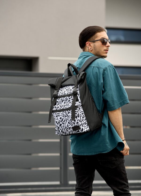 Рюкзак чоловічий Sambag RollTop ZARD чорний з принтом