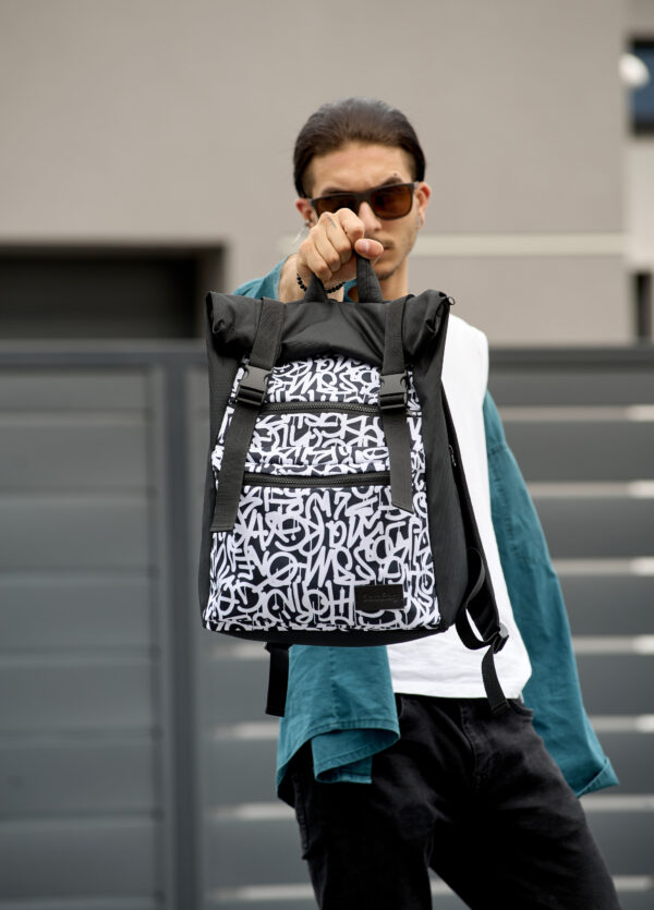 Рюкзак чоловічий Sambag RollTop ZARD чорний з принтом