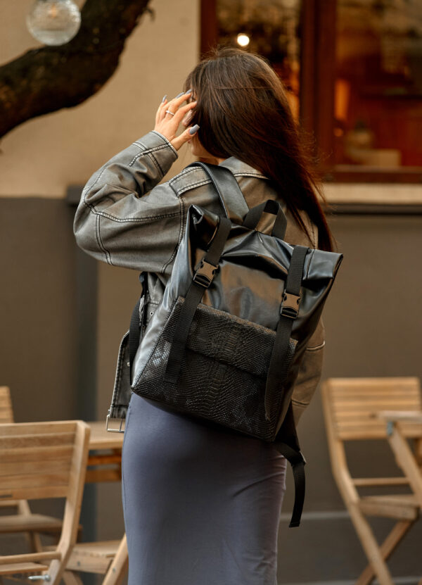 Рюкзак роллтоп жіночий RollTop Milton крокодил чорний