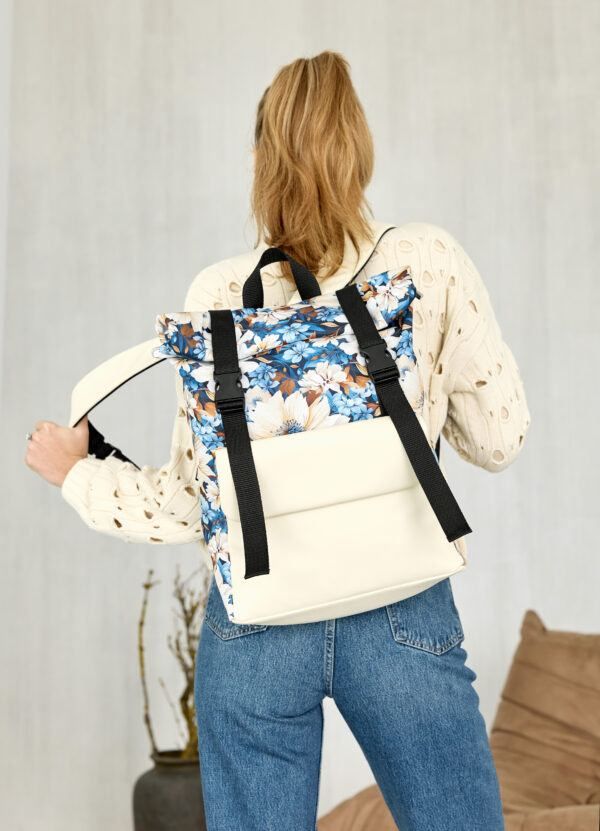 Рюкзак роллтоп жіночий RollTop Milton з принтом молочний