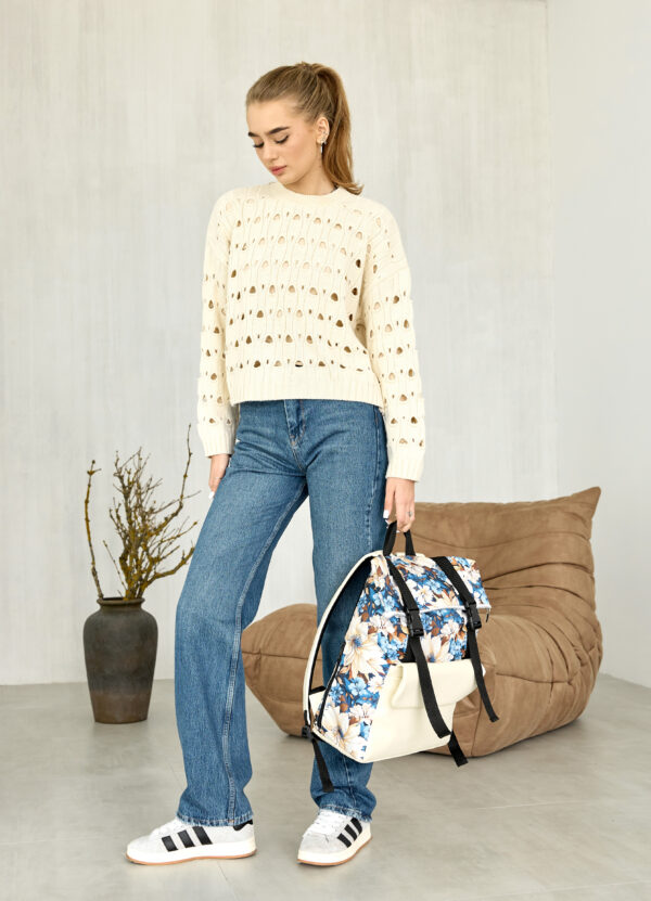 Рюкзак роллтоп жіночий RollTop Milton з принтом молочний