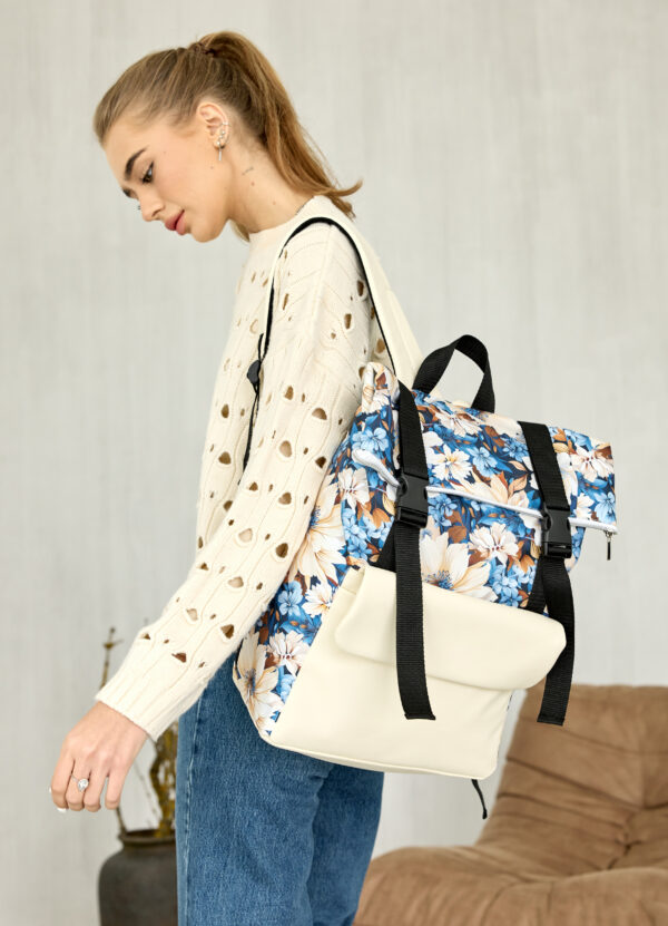 Рюкзак роллтоп жіночий RollTop Milton з принтом молочний