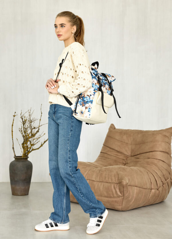 Рюкзак роллтоп жіночий RollTop Milton з принтом молочний