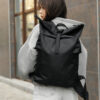 Рюкзак роллтоп жіночий Sambag RollTop KZN тканинний чорний