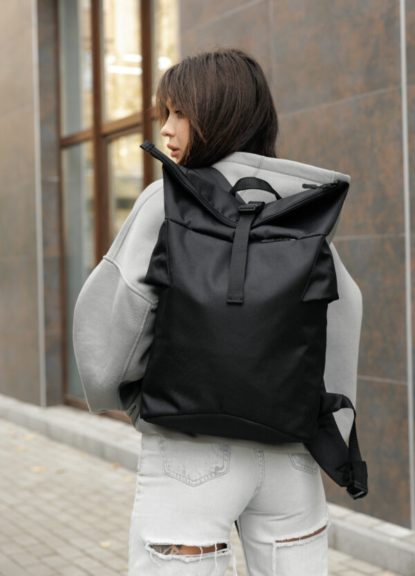 Рюкзак роллтоп жіночий Sambag RollTop KZN тканинний чорний