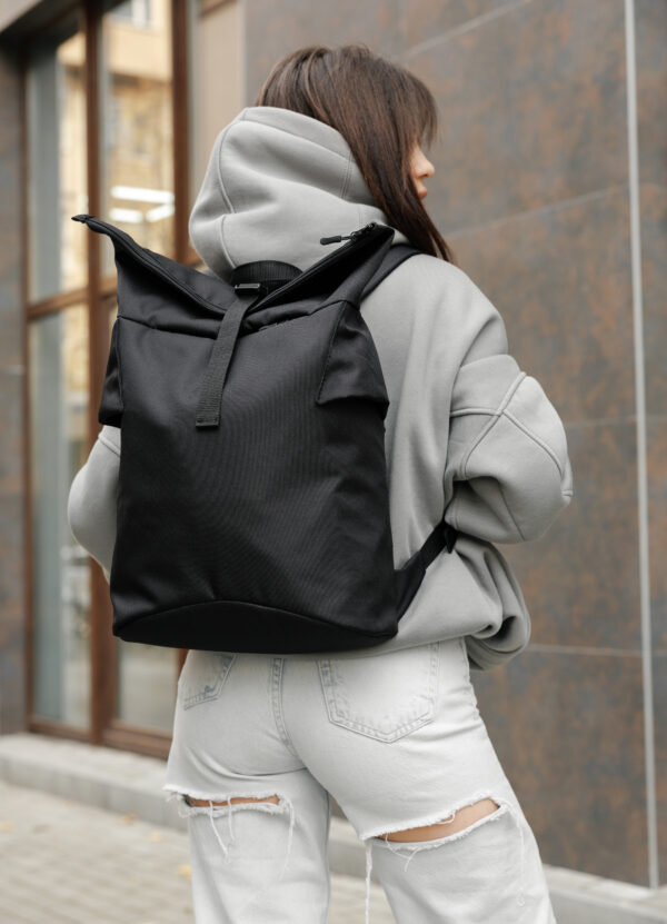 Рюкзак роллтоп жіночий Sambag RollTop KZN тканинний чорний