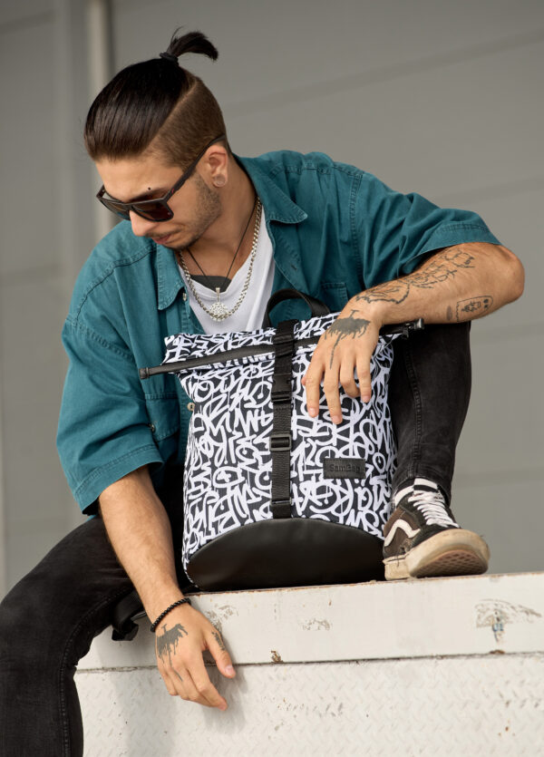 Рюкзак роллтоп чоловічий Sambag RollTop KZN чорний з принтом