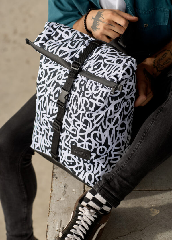 Рюкзак роллтоп чоловічий Sambag RollTop KZN чорний з принтом