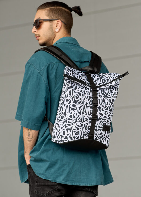 Рюкзак роллтоп чоловічий Sambag RollTop KZN чорний з принтом