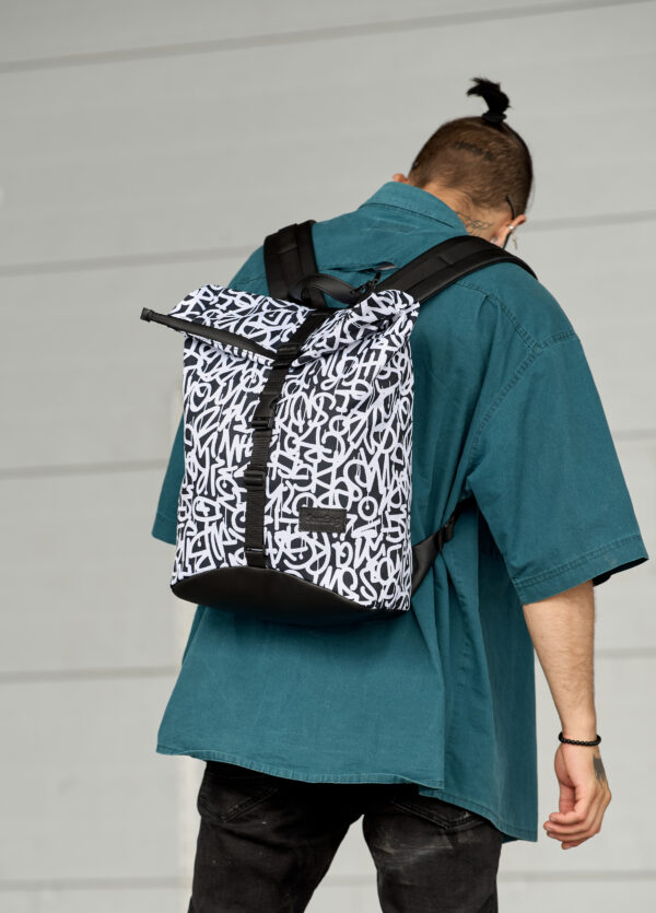 Рюкзак роллтоп чоловічий Sambag RollTop KZN чорний з принтом