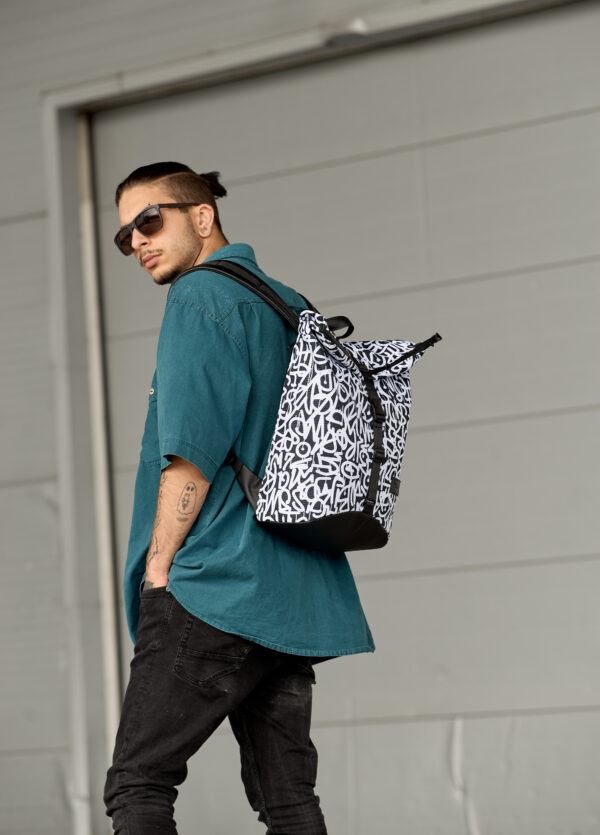 Рюкзак роллтоп чоловічий Sambag RollTop KZN чорний з принтом