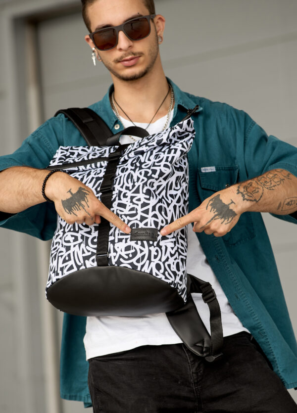 Рюкзак роллтоп чоловічий Sambag RollTop KZN чорний з принтом