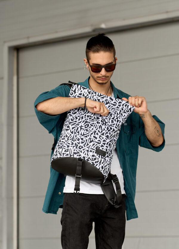 Рюкзак роллтоп чоловічий Sambag RollTop KZN чорний з принтом